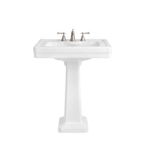 Tall White Fireclay Rectangular Pedestal Bathroom Sink