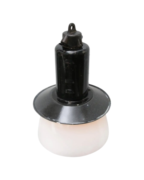 Black Enamel Opaline Glass Pendant Light