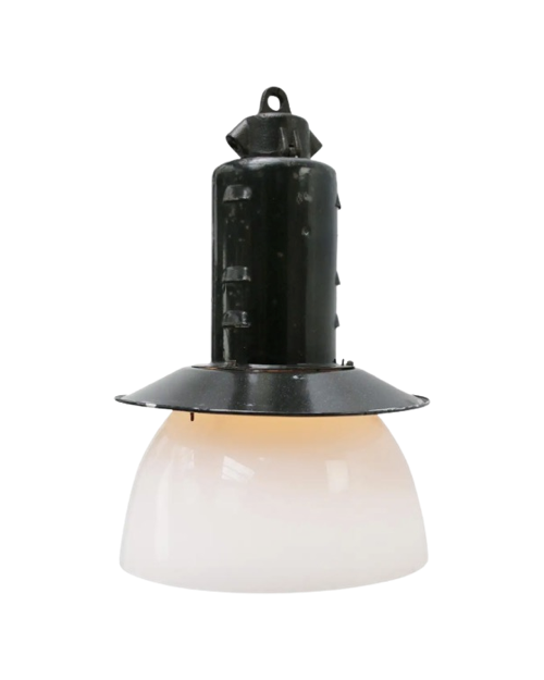 Black Enamel Opaline Glass Pendant Light