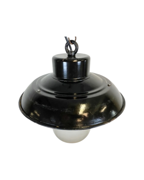 Vintage Black Enamel Factory Pendant Light