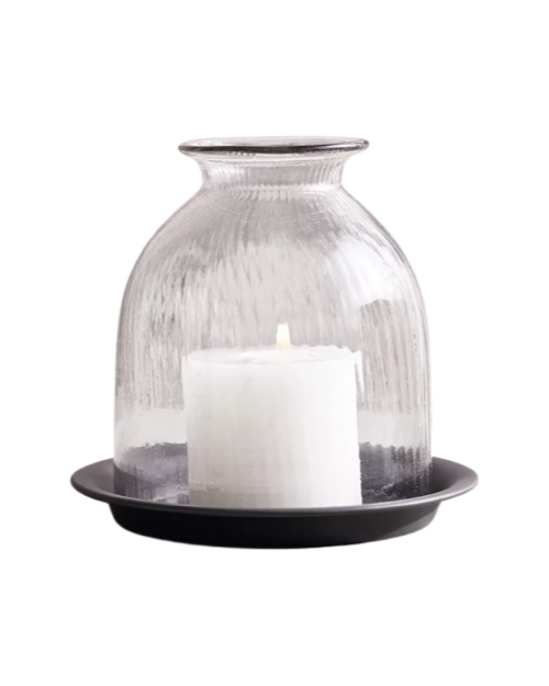 Domed Glass Candle Holder With Tray