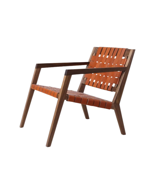 Modern Wood Leather Strap Lounge Chair