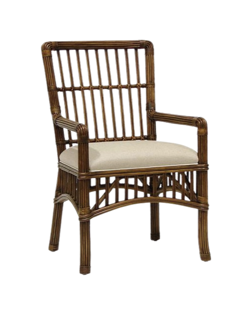 Coastal Rattan Beige Upholstered Armchair