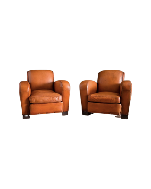 Pair of Marsailles Paquebot Leather Club Chairs