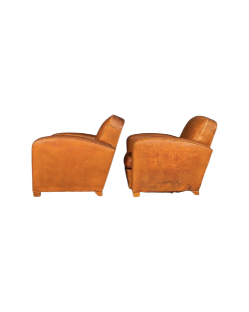 French Art Deco Style Leather Club Chairs