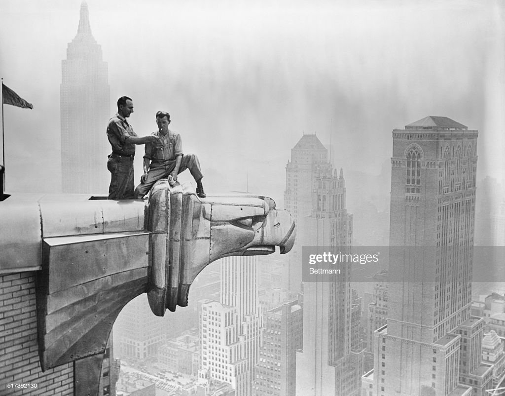 Workmen Smoking Atop Gargoyle
