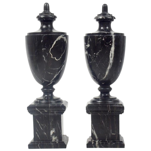 Pair of Classical Black Marble Urns