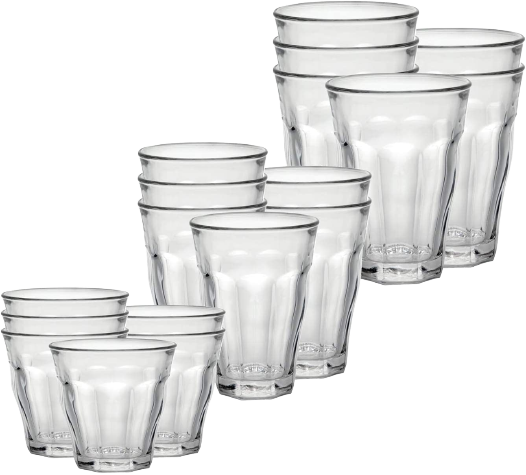 18 Piece Clear Tempered Glass Drinkware