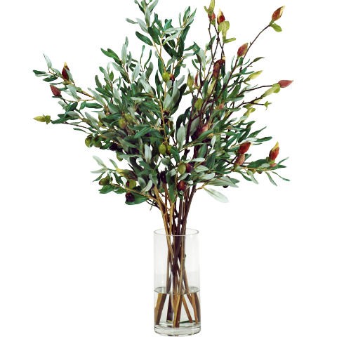 Faux Olive Leaf Arrangement in Glass Vase