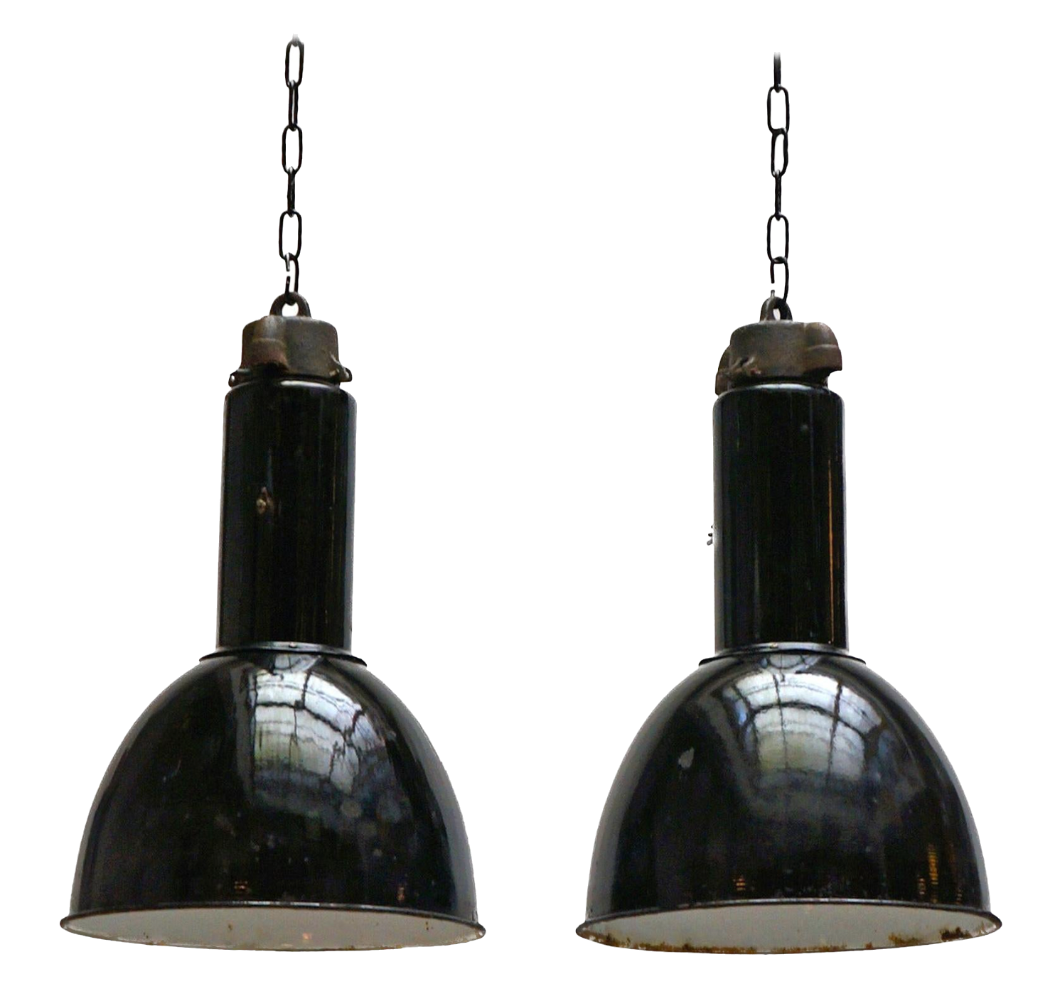 Enamel Industrial Factory Pendant Lights, Set of 2