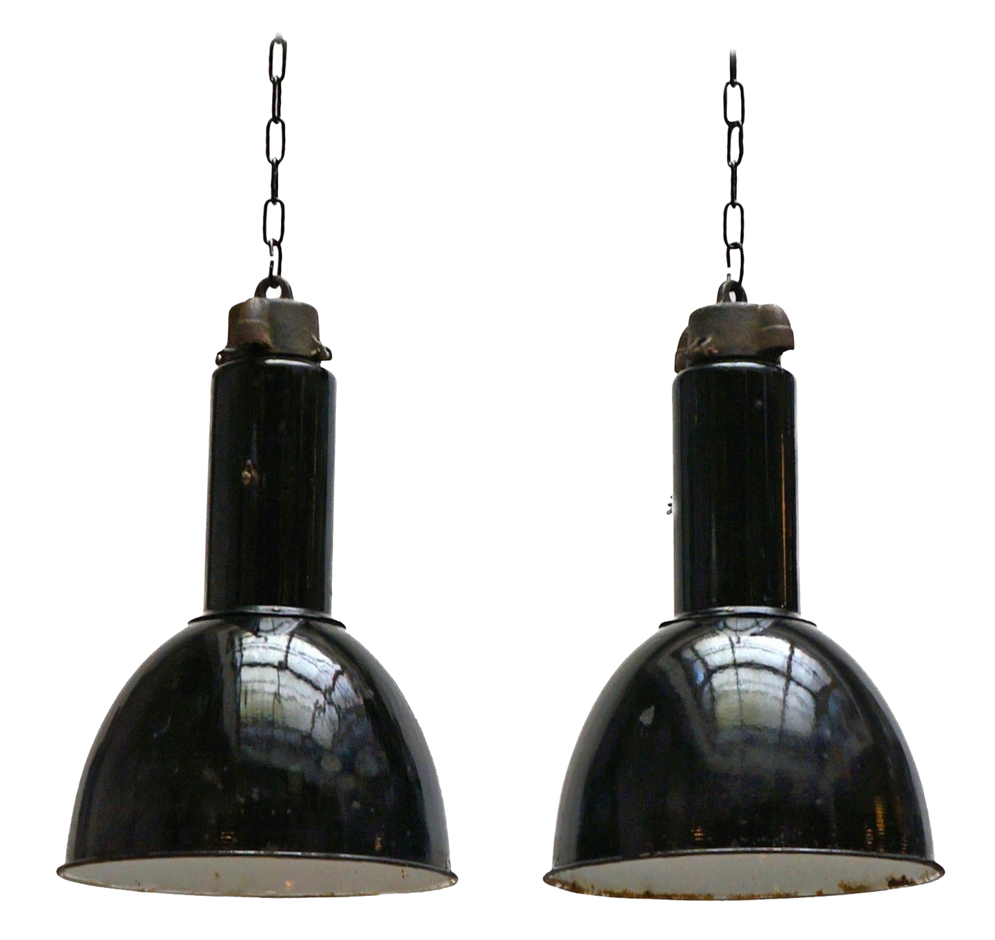 Enamel Industrial Factory Pendant Lights, Set of 2