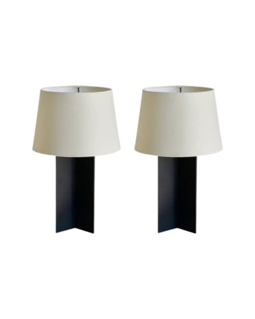 Pair of Matte Black Steel Lamps