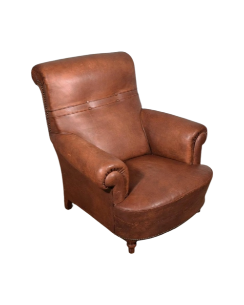 Vintage French Leather Upholstered Club Chair