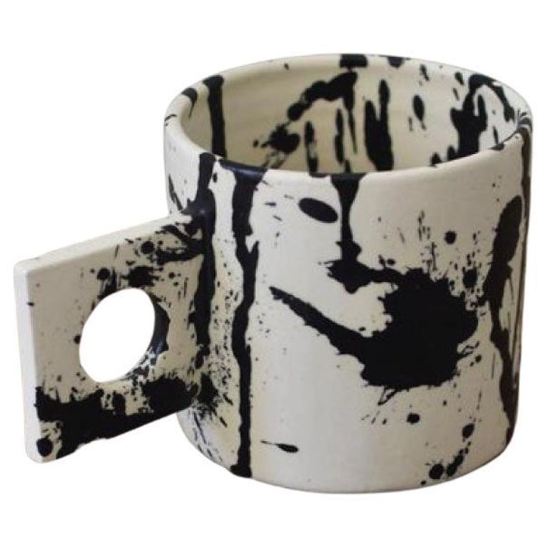 Matte Black & White Splattered Ceramic Rock Mug