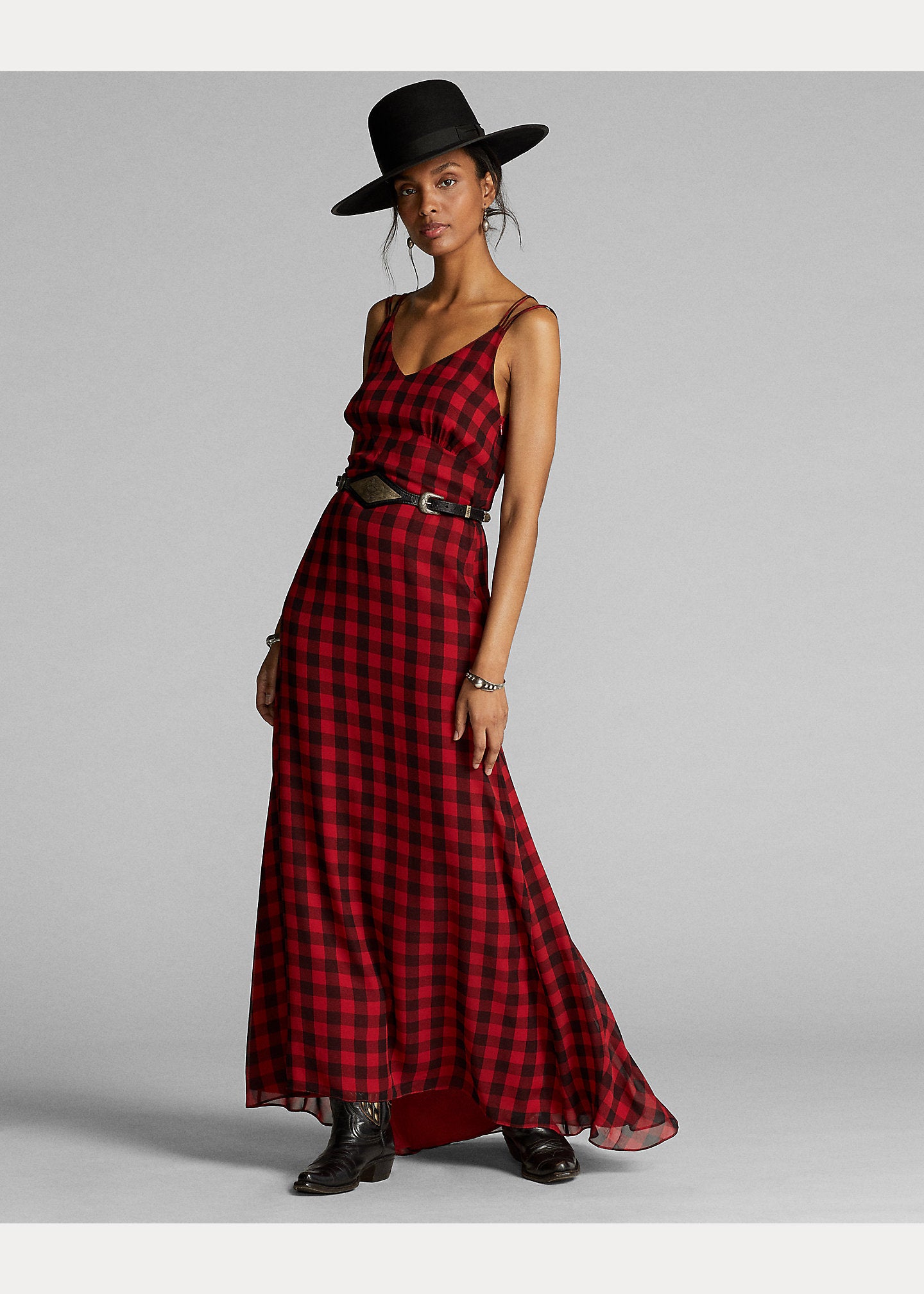 Buffalo Check Silk Georgette Dress