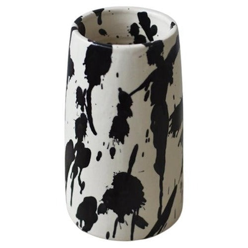 Black & White Splattered Tall Pottery Rock Vase