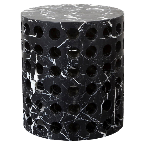 Perforated Nero Marquina Marble Side Table