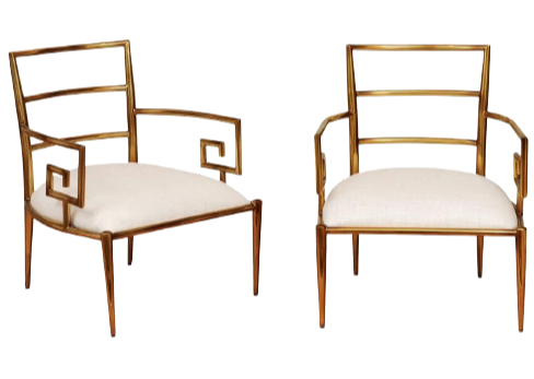 Pair of Brass Greek Key Armchairs