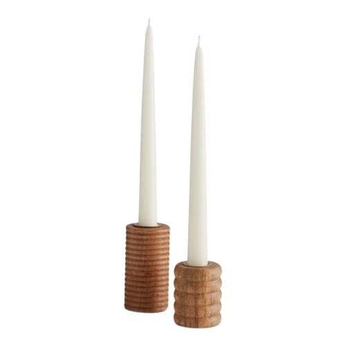 Mango Wood Stacked Ring Taper Candle Holder