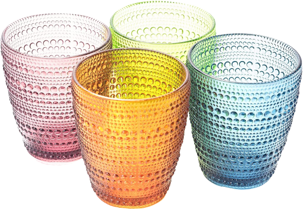 Drinking Glasses Set of 4 Colored Glass Cups